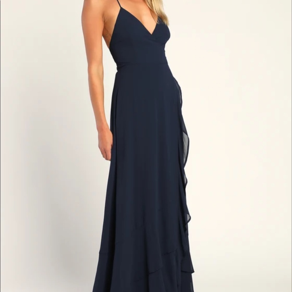 Brand new Lulus Navy Blue Lace-Up High-Low Maxi Dress